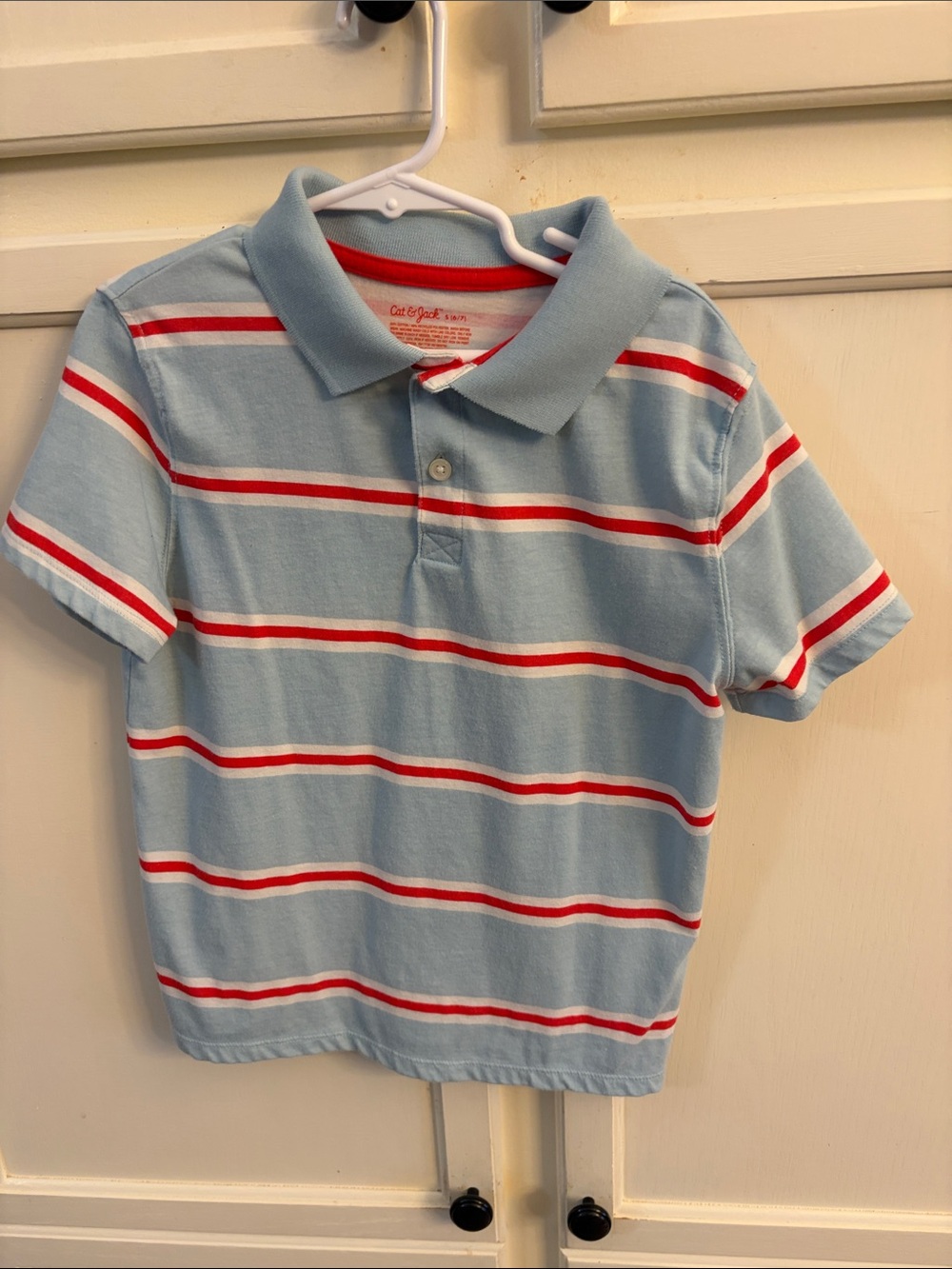 Cat & Jack Light Blue & Red Striped Polo Shirt - Boys Size Small (6/7)